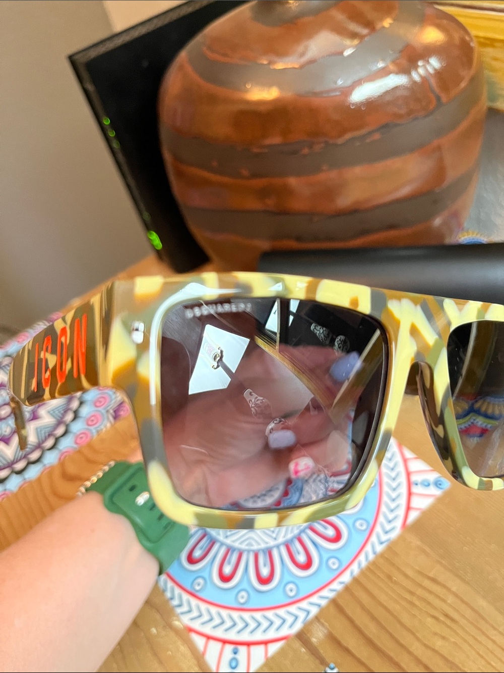 NWT DSQUARED2 Camo Square Sunglasses - Beige & Brown - Picture 6 of 11